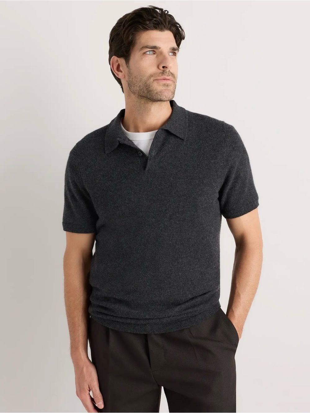 Quince Charcoal Mongolian Cashmere Johnny Collar Polo M - Retail $60